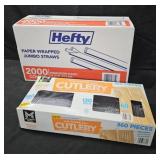 Hefty jumbo straws 2000 count. Clear cutlery 360