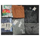 Men's size Large pajamas, sweatshirts and shirts.