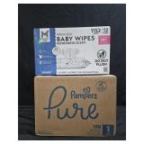 Pampers size 1 diapers 198 count. Baby wipes 1152