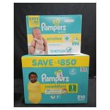 Pampers Swaddlers size 1 diapers 210 count.