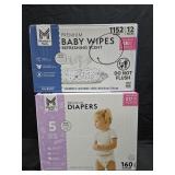 Premium size 5 diapers 160 count. Baby wipes 1152