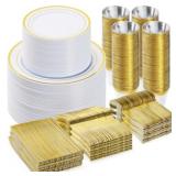 BESTVIP Gold Disposable Dinnerware Set 600ct