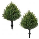 ECOLVANT 24.8 Cedar Topiary Trees 2pk Ground Spike