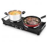 Techwood Black 1800W Double Burner Hot Plate