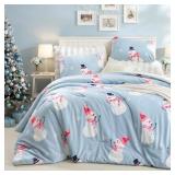 JANZAA Flannel Green Plaid Queen Comforter Set 3pc