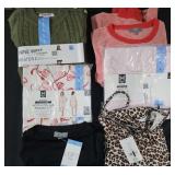 Women's size Large pajama sets and sweater dress.