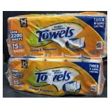 2- 15ct. Bags of Super Premium Paper Towel Rolls