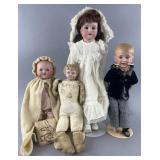 4 vintage dolls: antique German bisque 'American