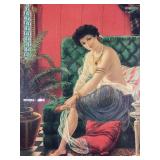 Vintage framed print depicting seated woman, 21'