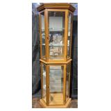 Lighted wood & glass curio cabinet with 2 front