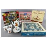 5 miniature tea sets, 4 new in boxes