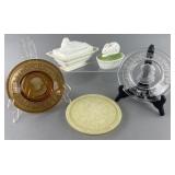 Group of decorated glass: milk glass covered