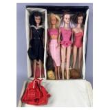 4 vintage Barbies in 1961 vintage case: one