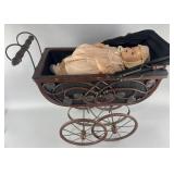 Vintage doll carriage and doll, carriage having