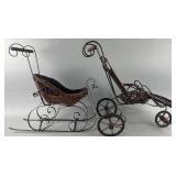 Antique baby doll stroller & sleigh, 21' high