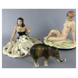 3 Royal Dux porcelain figures: seated and