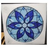 Stained Glass Panel Blue Flower w Chain