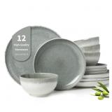 Pokini Gradient Green 12pc Stoneware Dinnerware Se