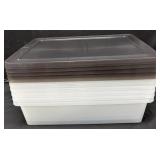 6- Small Clear Plastic Totes with 5- Lids (Some