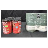 4- Pink Salmon 14oz cans. 6- Chunk Chicken Breast