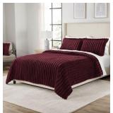 3-Piece Channel Faux Fur Comforter Set, King