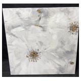 Abstract Floral Canvas Art 12x12 WhtGrayGold