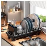SanDream Small Black Dish Rack w Utensil Holder