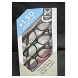3- Pairs of +1.50 Reading Glasses + Cases, Style