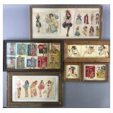 6 framed vintage pin ups and ceramic tiles,