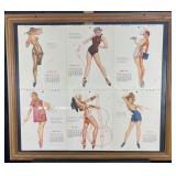 Vintage double-sided framed pin ups, 29' x 26'