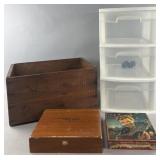 3 drawer plastic storage tote with casters, pine