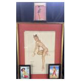 4 vintage framed pin ups, Varga and more, 7'-25'