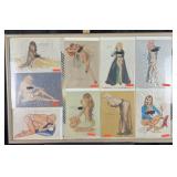 Framed vintage pin ups, 9 total, 40' x 26' high