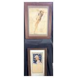 2 vintage framed pin ups, 25'-28' high