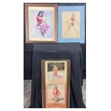 3 vintage framed pin ups, 16'-26' high