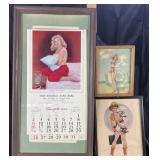 3 vintage framed pin ups, 9'-26' high