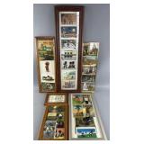 6 vintage framed cartoons & postcards, 7'-30'