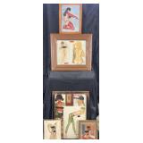 5 framed vintage pin ups and prints, 11'-25' high
