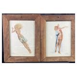2 vintage double-sided framed Varga pin ups, 18'