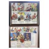 2 vintage framed pin up calendars & cards,