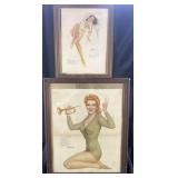 2 vintage framed Varga pin ups, 13'-20' high