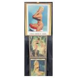 3 framed vintage pin ups, 17'-24' high
