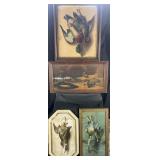 4 framed vintage hunting and duck prints, 14'-26'