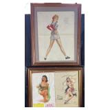 2 vintage framed pin ups, Varga & 2 calendars,