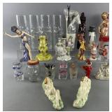 Group of decorated porcelain & glass, vases,