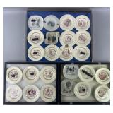 24 vintage ashtrays in glass cases, 12'-16' high