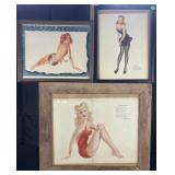 3 framed vintage Varga pin ups, 13'-20' high