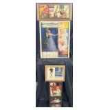 4 framed vintage pin ups and prints, 9'-20' high
