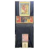 4 vintage framed pin ups, 8'-15' high, one frame