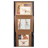 3 framed vintage pin ups & prints, 15'-18' high